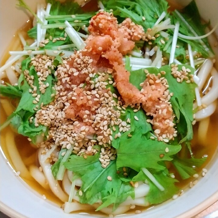 レンジで!水菜明太子うどん(*^^*)